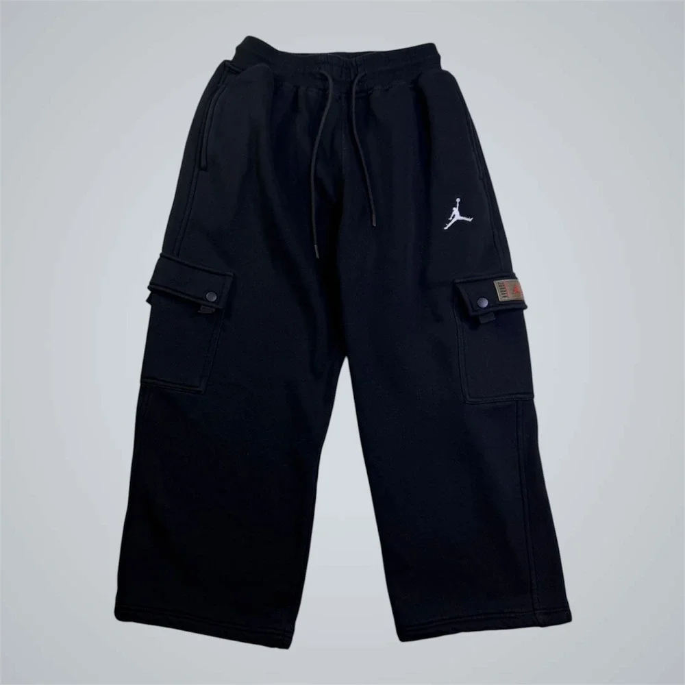 Jordan Flight Fleece Cargo Pants Unisex XL Black Wide Leg Cropped FB7012-010